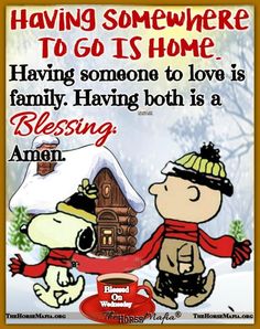 a charlie brown christmas card saying having someone to love is family having both is a blessing