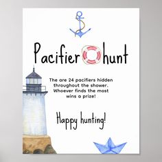 a card with an image of a lighthouse and the words pacificr hunt on it