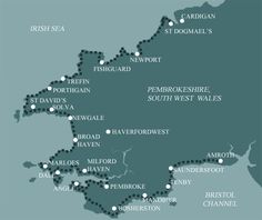 a map showing the locations of major towns in england and ireland, with names on them