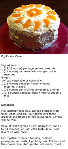 a recipe for a cake with oranges on top