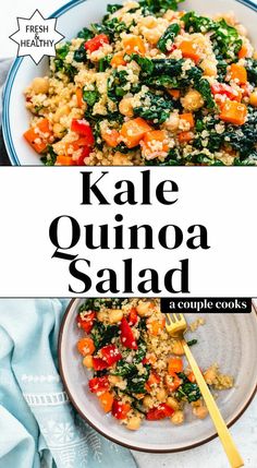 kale quinoa salad on a plate with a fork