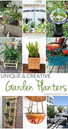 unique and creative garden planters made from wooden pallets with text overlay that reads unique and creative garden planters