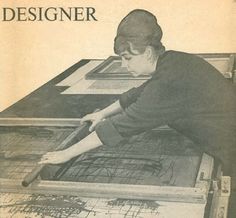 an old magazine with a woman working on a piece of art that is being printed