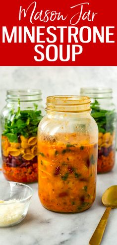 mason jar minestone soup with text overlay