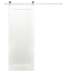 the sliding door is white and has two handles on one side, and an open bottom panel