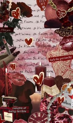 valentine's day collage with hearts, candles and other items