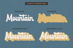 some type of font that is used to spell out the names of different types of mountains