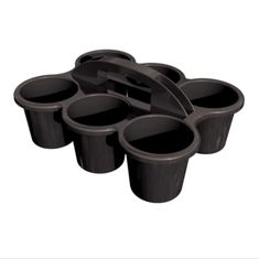 black plastic cups are stacked on top of each other