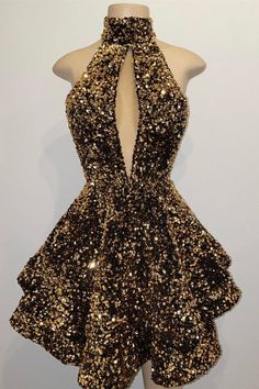 Modsele gold sequined short homecoming dress features halter neckline, keyhole cutout at front, open and A-line gathered skirt.#hoco2022#homecomingdresses#formaldresses#homecoming Gold Homecoming Dress, Cocktail Dresses For Women, Prom Dress Pictures, Sequin Homecoming Dress, Cocktail Dress Prom, Long Prom Gowns, Mermaid Bridesmaid Dresses, Sweetheart Prom Dress, Short Party Dress