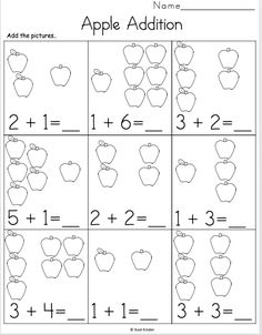 an apple addition worksheet for kids to learn how to count the apples in