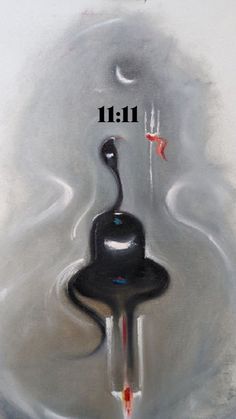 a painting with the words hell on it and a black bird sitting in front of a fork