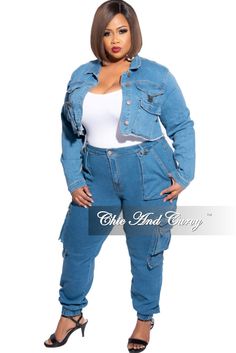 Cotton% 97 Spandex% 3 Model is wearing a 2x Jacket Sold Separately search RJK3604 Jacket & Jeans color differ slightly Plus Size Cargo, Cargo Jeans, Colored Denim, Body Image