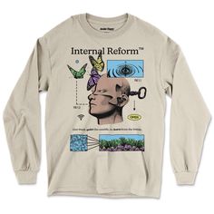 Internal Reform Long Sleeve awake happy unisex men women connor tomates - #color_sand Inspo Fits, Oc Stuff, Positive Shirt, Shirts Graphic, 90s Shirts, Closet Goals, Bella Swan, The Message, New Classic