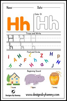 the letter h worksheet for children to learn how to write and draw letters