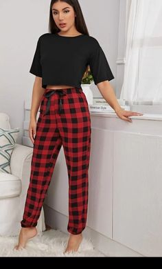 Pijamas Women, Drawstring Neckline, Womens Pajamas Pants, Short Pj Set, Plaid Pajamas, Cute Pajamas, Plaid Pants