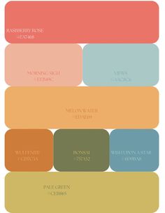 the color scheme for an interior design project, with different colors and names on it