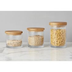 Natural Wood Top Kitchen Canisters Large Glass Canisters, Kitchen Canister Set, Acrylic Storage, Glass Storage Jars, Glass Canisters, Beautiful Kitchen, Kitchen Canisters, Kitchen Tops, Glass Storage