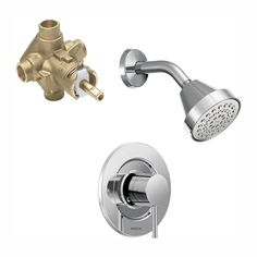 thermostaer and shower faucet are shown in gold, silver or bronze