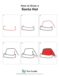 how to draw a santa hat for kids with pictures on the front, side and back