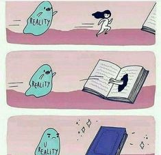 two books with ghost characters reading them and the words reality are in front of them