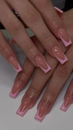 Pink Tips Nails Acrylic, Pink Base Nails With Design, Pink Acrylic French Tip Nails, Pink Square French Tip Nails, Pink Soft Nails, Nail Inspiration Summer 2024 Square, Pink French Tip Square, Nude Pink Nails With Design, Nail Ideas Long Square