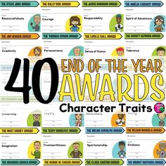 an award certificate with cartoon characters and the words,'40 end of the year awards character