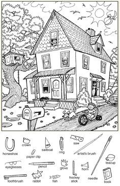 a coloring book with pictures of houses and other things to color on the front page