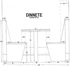 a drawing of a table and chairs with measurements