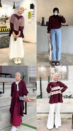 Model Kebaya Modern Hijab, Hijab Jeans, Maroon Outfit, Kebaya Muslim, Outfit Simple, Modern Hijab