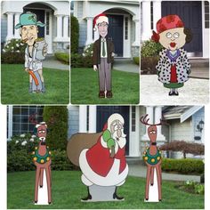 cartoon characters are standing in front of a house