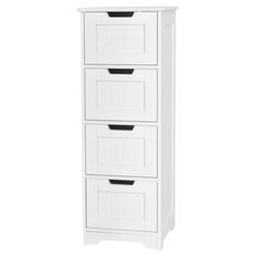 a white cabinet with three drawers on top