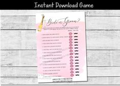 a pink and white wedding game with the words instant download game on top of it