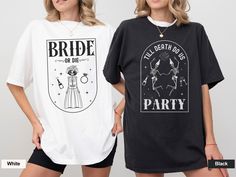 Are you looking for a trendy shirt for your bachelorette party? This beautiful Comfort Colors t-shirt, with a spooky skeleton design, is meant to bring some fun to your bachelorette party as you and your girlfriends will have matching clothes to celebrate this special occasion. If you know someone who is planning their spooky themed bachelorette party, this tee would make a great gift for them.  Check out more unique and funny designs in our shop, including more bridal party gifts: https://www.e Bride Or Die, Themed Bachelorette Party, Themed Bachelorette, Bachelorette Shirt, Spooky Skeleton, Skeleton Design, Matching Clothes, Create Picture, Bachelorette Party Themes