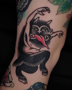 Demon American Traditional Tattoo, Two Headed Tattoo, Down With My Demons Tattoo, Creepy Traditional Tattoo, Devil Traditional Tattoo, Old School Skull Tattoo, Traditional Devil Tattoo, Traditional Flash Tattoo Ideas, Dark Traditional Tattoo