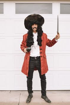 Diy Hook Costume, Men’s Captain Hook Costume, Disney Bounding Captain Hook, Hook Family Costume, Easy Captain Hook Costume, Captain Hook Disneybound Men, Diy Captain Hook Costume Men, Captain Hook Costume Mens, Pirate Costume Family