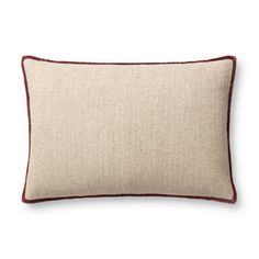 a beige and red pillow on a white background, with a dark brown stripe down the middle