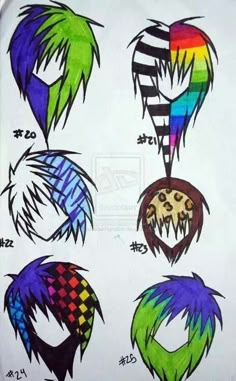 a group of different colored hair styles on a white surface