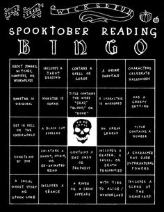 the spooktober reading board is shown in black and white