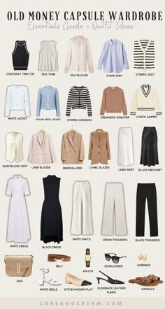 Quiet Luxury Spring 2024, Japanese Capsule Wardrobe, How To Look Like Old Money, Old Money Closet Essentials, Summer Wardrobe Capsule, Old Money Capsule Wardrobe, Chic Capsule Wardrobe, Capsule Wardrobe Women, Classic Capsule Wardrobe