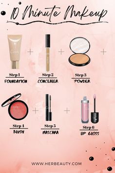 There are 6 easy steps which will help you to do your makeup in 10 minute. This steps are good for beginner. All the product which are use is from "HER BEAUTY" which have amazing collection of makeup. Basic Makeup List For Beginners, Makeup Basics For Beginners Step By Step, No Makeup Makeup Steps, Basic Makeup Look Natural Step By Step, Step By Step Makeup Routine, Basic Makeup Steps, Mekup Steps, Simple Makeup Steps, 10-minute Makeup