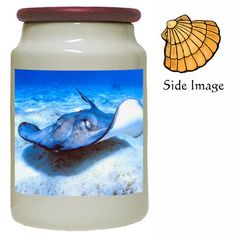 a jar with an image of a stingfish on it