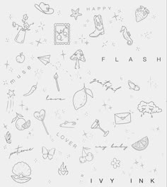 an image of a drawing with the words happy flash written in it and other symbols