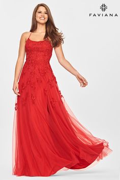 Faviana S10823 Long Applique & Tulle Scoop Neck Dress Featuring Applique With Heat stones, A Full Skirt And A Lace-Up Back. Dress Guide, Scoop Neck Dress, A Line Prom Dresses, Sequin Gown, Chiffon Gown, Prom Dresses With Sleeves, Chiffon Prom Dress, Feminine Dress, A Line Gown