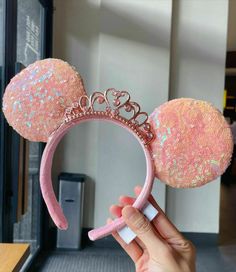 Disney Ears Headband Birthday, Disney Ears Princess, Pink Minnie Mouse Ears, Princess Minnie Ears, Disney Ears Birthday, Disney Crown, Princess Disney Ears, Disney Headband, Pink Minnie Ears