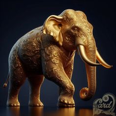 an elephant statue made out of gold foil