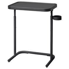 a computer desk with a black top and metal legs