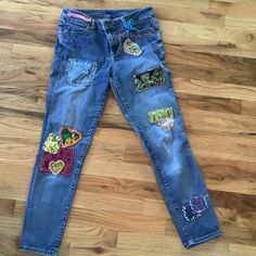 these are Talbots Signature slim jeans, size 6 L28. I'v done a lot of embroidery on them and the patches are made from mostly vintage fabric. These jeans have been washed and dried twice to insure the patches hold up. These are shipped from the TN. Side note: The legs of jeans have been opened up for the sewing machine to have better access for sewing patches on. Then the legs were double stitched back up. This may take a quarter inch off each leg.   Also take in account these are used jeans, so Sewing Patches, Hold Ups, Womens Jeans, Sew On Patches, The Jeans, Vintage Moroccan, Slim Jeans