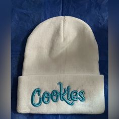 100% Cotton Cookies Hat Onesize Fits All Cookies Beanie Outfit, White Winter Hat, One Size Fits Most, Trendy White Beanie, Trendy White Winter Hat, Trendy White Beanie One Size, White Cotton Beanie Hat, Trendy Adjustable White Beanie, White Cotton Beanie One Size Fits Most, White Cotton Beanie (one Size Fits Most)