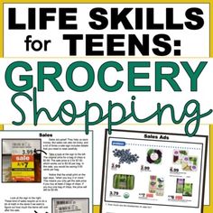 an advertisement for grocery shopping with the words life skills for teens