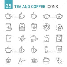 25 tea and coffee line icons